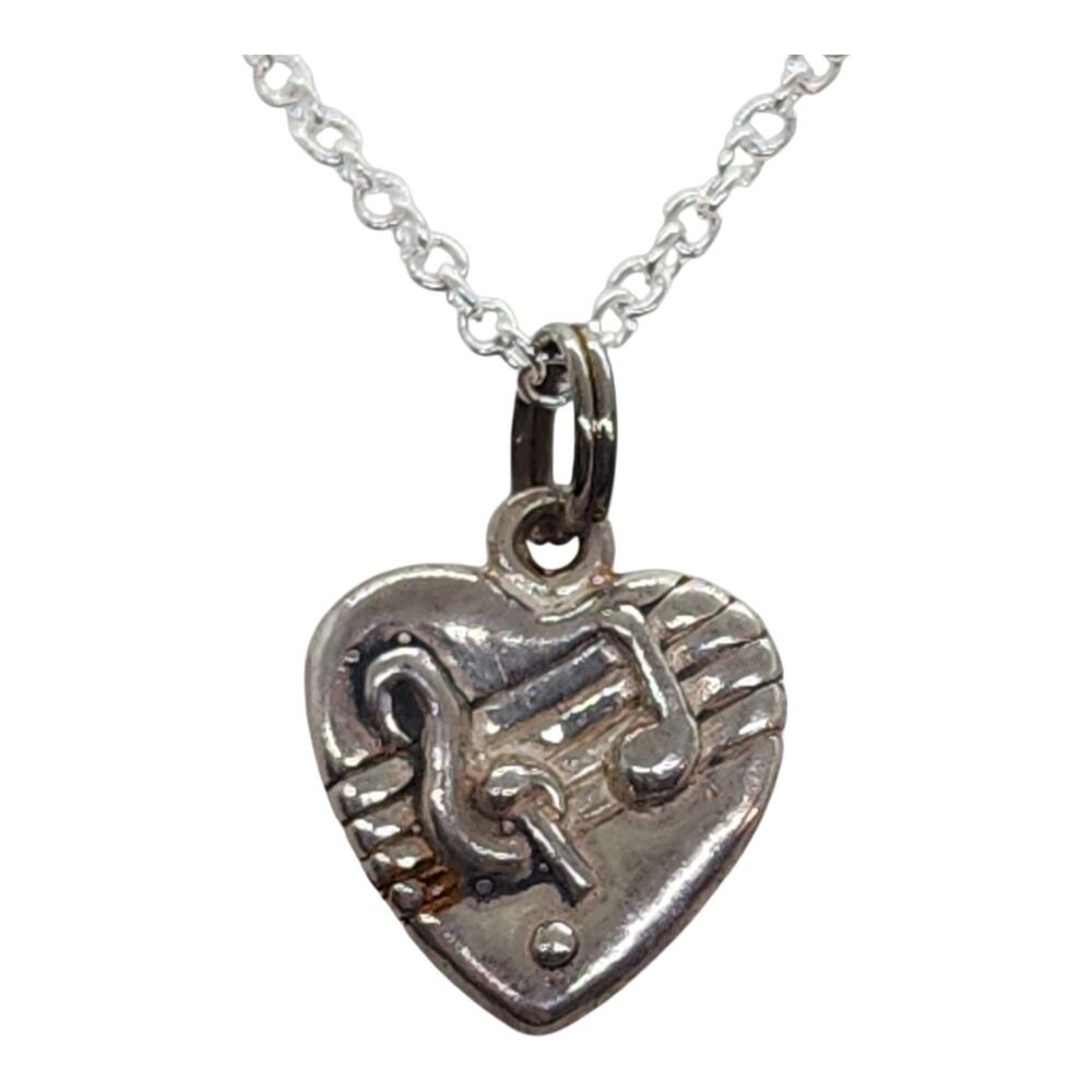 Vintage Sterling Silver Puffy Heart Music Lover Pendant Necklace Charm